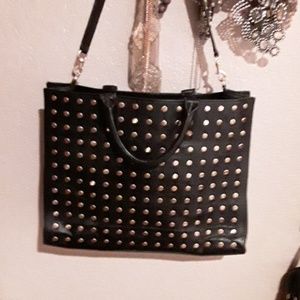 Minkoff black/gold large studded tote